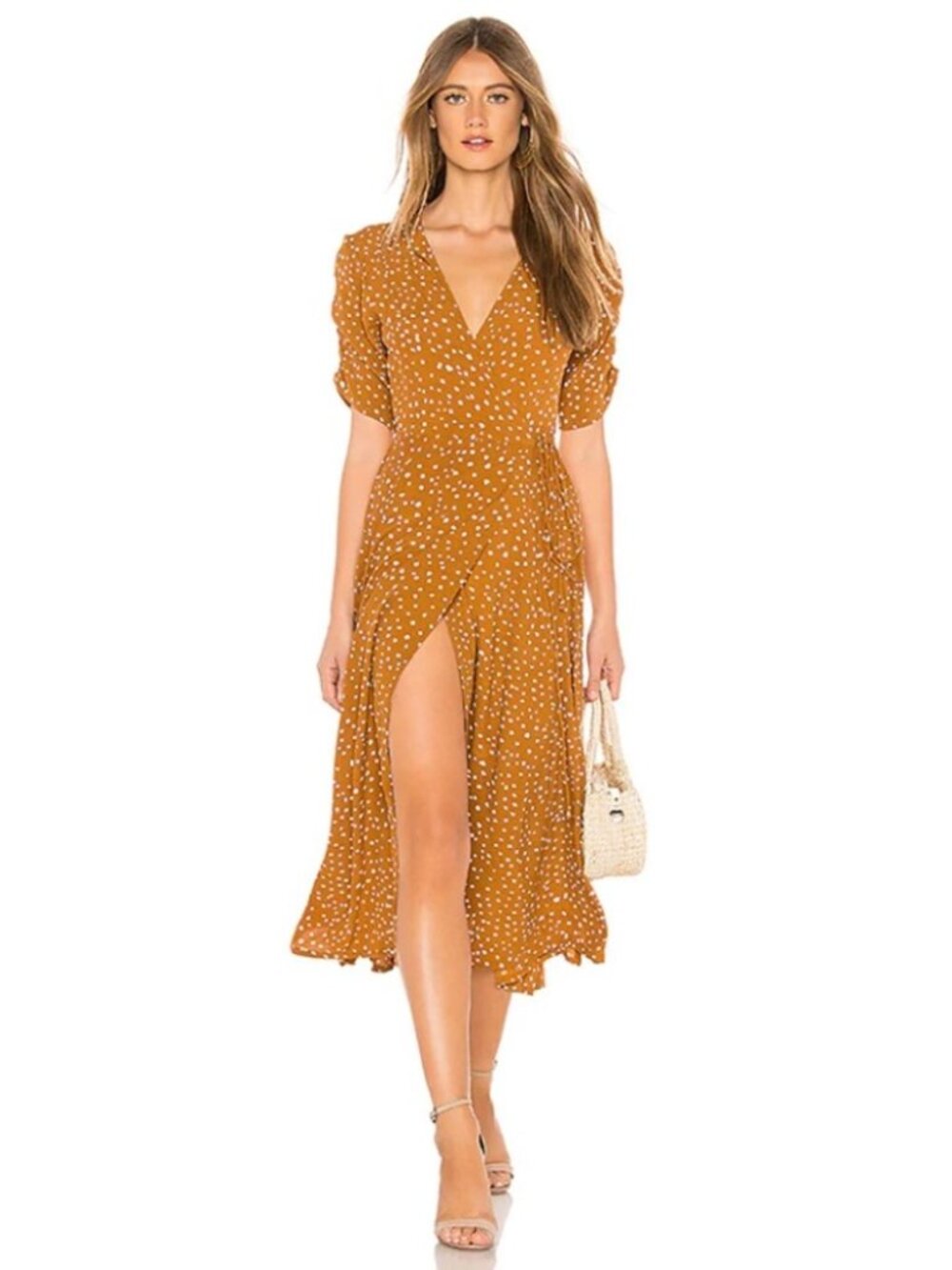 Faithfull The Brand Wrap Dress Chiara Midi Dress Polka Dot Boho Flowy | Size 4